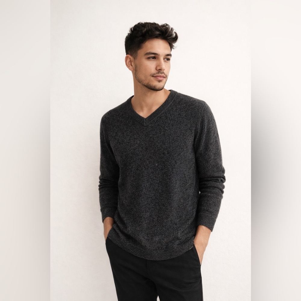 Raffi Gray Men’s‎ Cashmere V-Neck Sweater XL